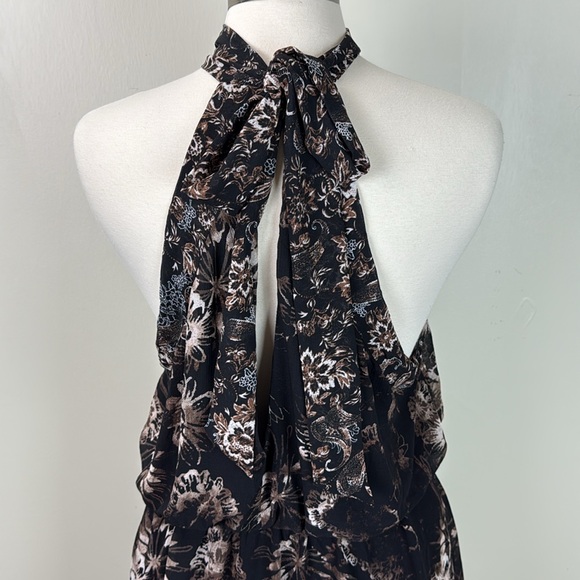 Free People Katerina Floral Halter Neck Mini Dress | Brown Black Floral | XL - Picture 5 of 13